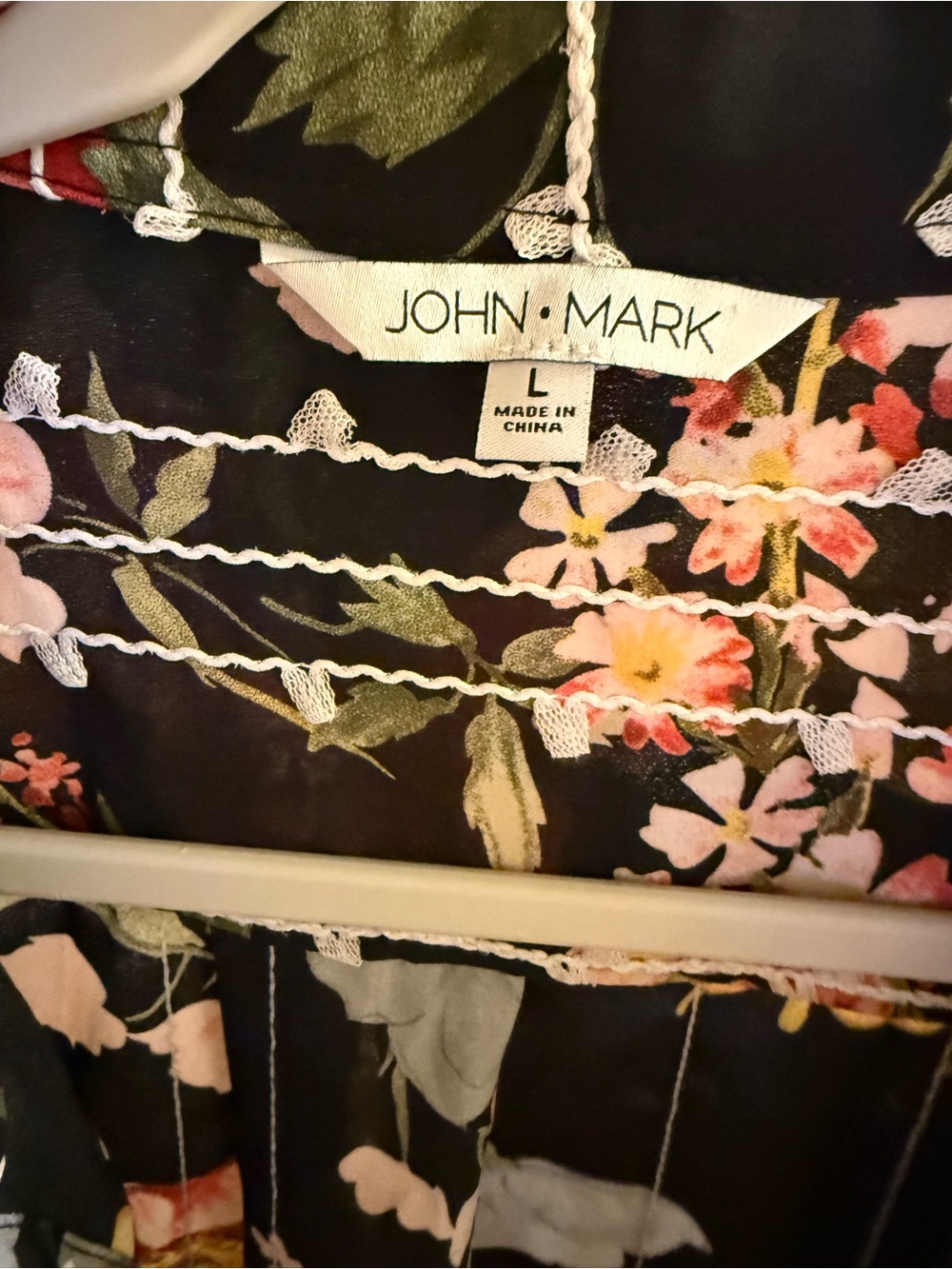 John Mark Black Floral Lace-Trim Dress with Pink Blooms